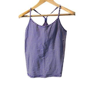 Nike Purple Striped Active Yoga Racing Back Tank Top with Built In Bra SZ Large
